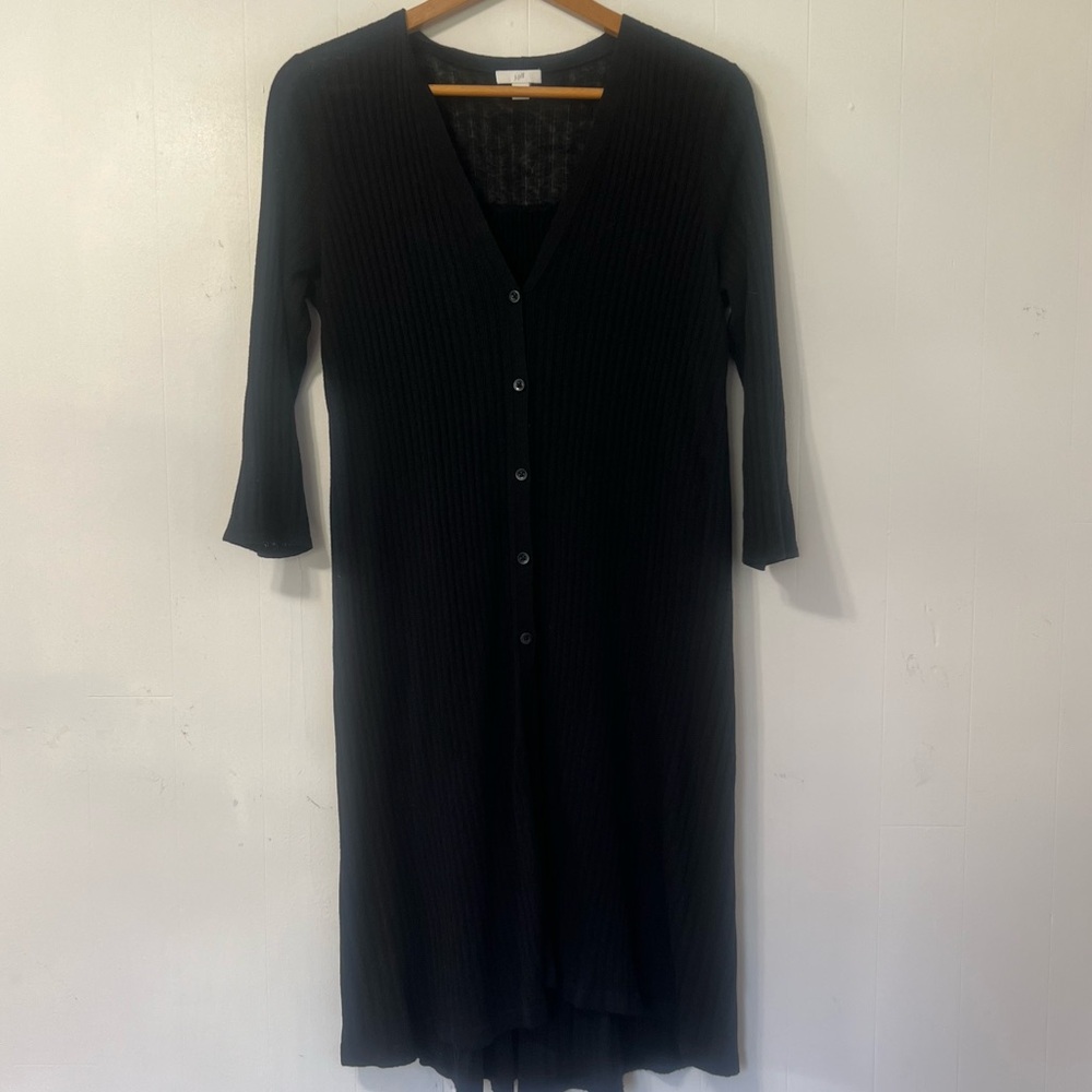 J.Jill Ribbed Long Lined Button Front Duster Cardigan Contemporary Minimalist S